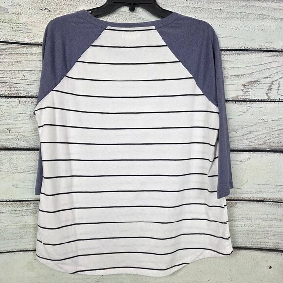 Maurices L Blue White Stripe Lace-Up Raglan Top - Picture 4 of 7